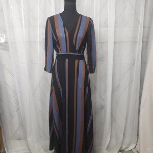 NWT Zara Black Striped Tie Waist Maxi Dress Size M